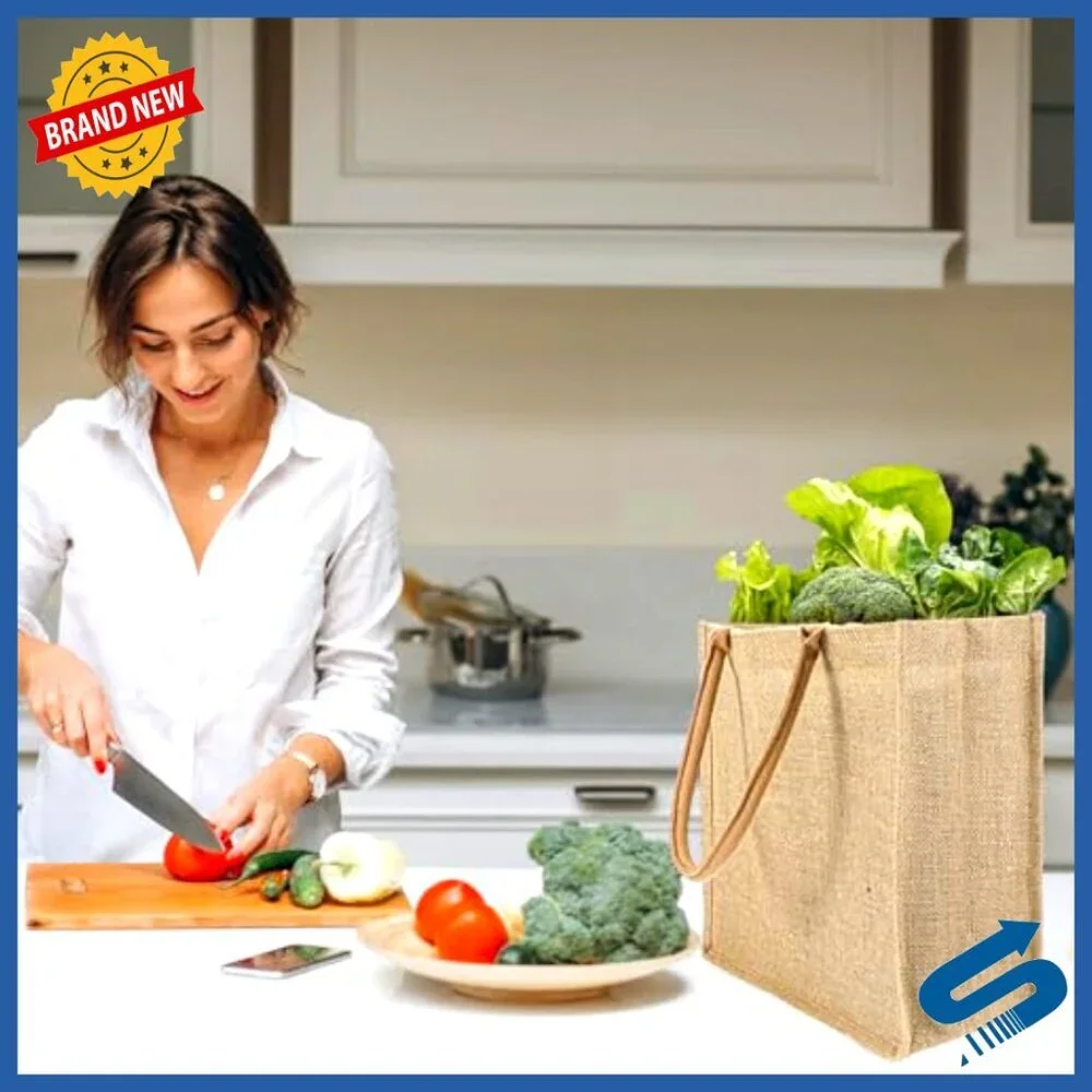 Natural Burlap Tote Bags Reusable Eco-Friendly Grocery Shopping Travel Large